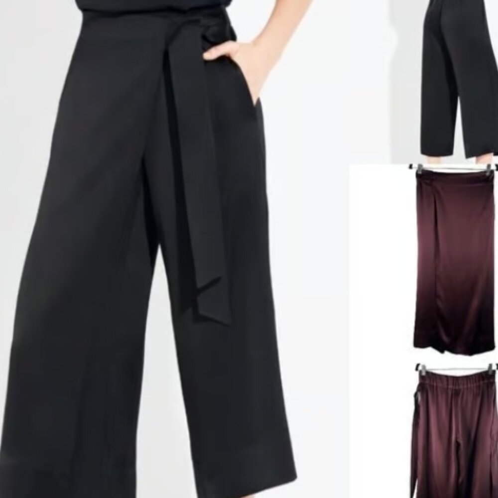 AYR Women's Wide Leg Flared Tie Wrap High Waist Dress Pants Size 2 Burgundy